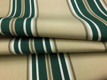 Load image into Gallery viewer, Water &amp; Stain Resistant Indoor / Outdoor Forest Green Beige White Stripe Canvas Upholstery Fabric