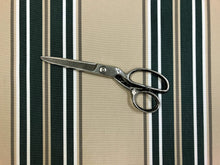 Load image into Gallery viewer, Water &amp; Stain Resistant Indoor / Outdoor Forest Green Beige White Stripe Canvas Upholstery Fabric