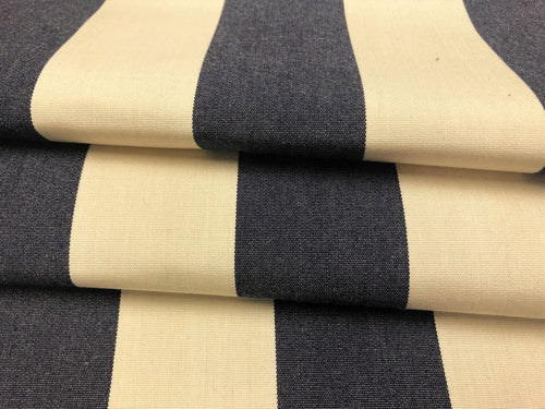 Navy Blue Cream Nautical Stripe Outdoor Upholstery Drapery Fabric