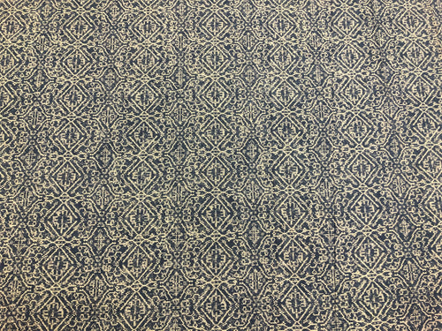 Cotton Navy Blue Beige Ethnic Tribal Print Upholstery Drapery Fabric