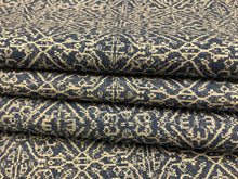 Load image into Gallery viewer, Cotton Navy Blue Beige Ethnic Tribal Print Upholstery Drapery Fabric