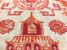 Load image into Gallery viewer, Richloom Teahouse Toile Chinoiserie Pagoda Linen Rayon Red Orange Beige Upholstery Drapery Fabric