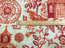 Load image into Gallery viewer, Richloom Teahouse Toile Chinoiserie Pagoda Linen Rayon Red Orange Beige Upholstery Drapery Fabric