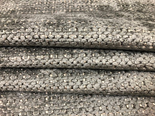 Designer Grey Cream Nubby Chenille Upholstery Fabric