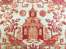 Load image into Gallery viewer, Richloom Teahouse Toile Chinoiserie Pagoda Linen Rayon Red Orange Beige Upholstery Drapery Fabric