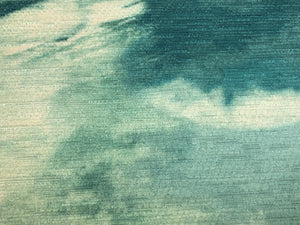 Teal Blue Green Ivory Abstract Chenille Upholstery Drapery Fabric