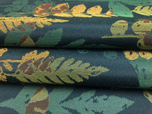 Load image into Gallery viewer, Designer Water &amp; Stain Resistant Navy Blue Teal Brown Botanical Leaves Upholstery Fabric