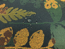 Load image into Gallery viewer, Designer Water &amp; Stain Resistant Navy Blue Teal Brown Botanical Leaves Upholstery Fabric
