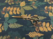 Load image into Gallery viewer, Designer Water &amp; Stain Resistant Navy Blue Teal Brown Botanical Leaves Upholstery Fabric