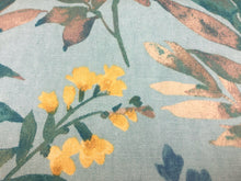 Load image into Gallery viewer, Aqua Blue Teal Yellow Orange Taupe Floral Botanical Cotton Upholstery Drapery Fabric