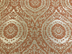 Designer Rusty Coral Taupe Beige Medallion Suzani Upholstery Drapery Fabric