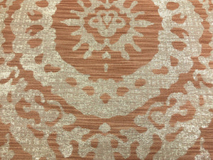 Designer Rusty Coral Taupe Beige Medallion Suzani Upholstery Drapery Fabric