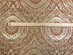 Designer Rusty Coral Taupe Beige Medallion Suzani Upholstery Drapery Fabric