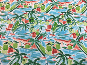 Richloom Solarium Ballyfin Coast Turquoise Aqua Blue Green Coral White Tropical Outdoor Fabric