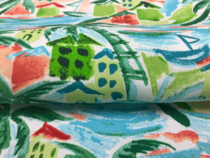 Richloom Solarium Ballyfin Coast Turquoise Aqua Blue Green Coral White Tropical Outdoor Fabric