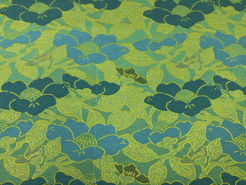 Designer Water & Stain Resistant Lime Green Blue Floral Botanical Upholstery Fabric