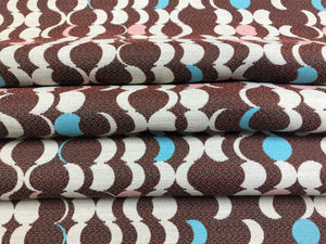 Designer Water & Stain Resistant Indoor Outdoor Retro Modern Brown Pink Blue Geometric Abstract Upholstery Drapery Fabric