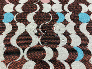 Designer Water & Stain Resistant Indoor Outdoor Retro Modern Brown Pink Blue Geometric Abstract Upholstery Drapery Fabric