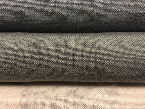Linen Poly Textured Steel Blue Dark Grey Cream MCM Mid Century Modern Drapery Fabric