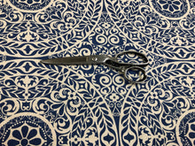 Load image into Gallery viewer, Richloom Tachenda Indigo Blue Beige Medallion Cotton Upholstery Drapery Fabric