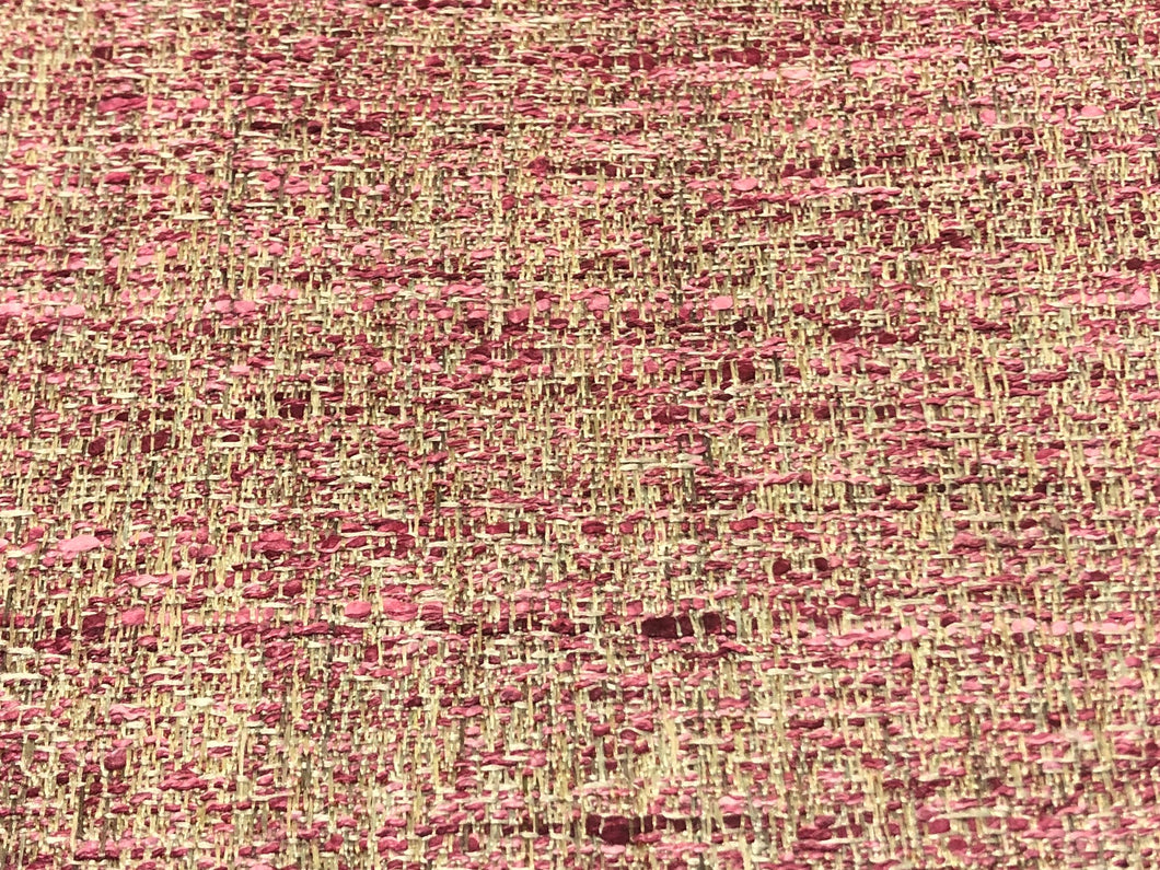 Mid Century Modern MCM Woven Textured Magenta Pink Beige Grey Wine Brown Coral Orange Red Beige Tweed Upholstery Drapery Fabric