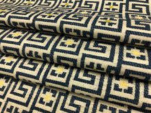 Load image into Gallery viewer, Designer Navy Blue Cream Yellow Green Geometric Upholstery Drapery Fabric
