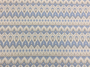 Designer Off White Light Blue Grey Geometric Tribal Upholstery Drapery Fabric