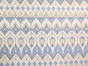 Designer Off White Light Blue Grey Geometric Tribal Upholstery Drapery Fabric
