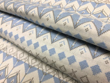 Load image into Gallery viewer, Designer Off White Light Blue Grey Geometric Tribal Upholstery Drapery Fabric