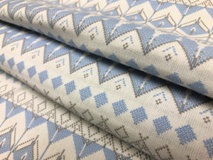 Designer Off White Light Blue Grey Geometric Tribal Upholstery Drapery Fabric