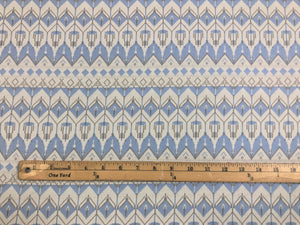 Designer Off White Light Blue Grey Geometric Tribal Upholstery Drapery Fabric