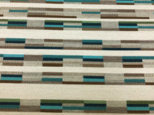Load image into Gallery viewer, Designer Water &amp; Stain Resistant Off White Teal Grey Brown Geometric Abstract Upholstery Drapery Fabric