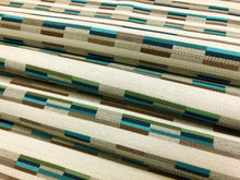 Load image into Gallery viewer, Designer Water &amp; Stain Resistant Off White Teal Grey Brown Geometric Abstract Upholstery Drapery Fabric