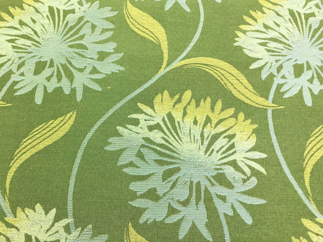 Water & Stain Resistant Sage Green Lime Aqua Floral Upholstery Fabric