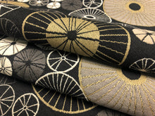 Load image into Gallery viewer, Designer Water &amp; Stain Resistant Black Grey Brass Beige Asian Abstract Upholstery Drapery Fabric