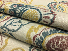 Load image into Gallery viewer, Designer Water &amp; Stain Resistant Indoor Outdoor Beige Red Teal Yellow Floral Upholstery Drapery Fabric