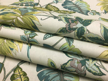 Load image into Gallery viewer, Ivory Seafoam Yellow Green Blue Floral Tropical Bird Print Cotton Upholstery Drapery Fabric