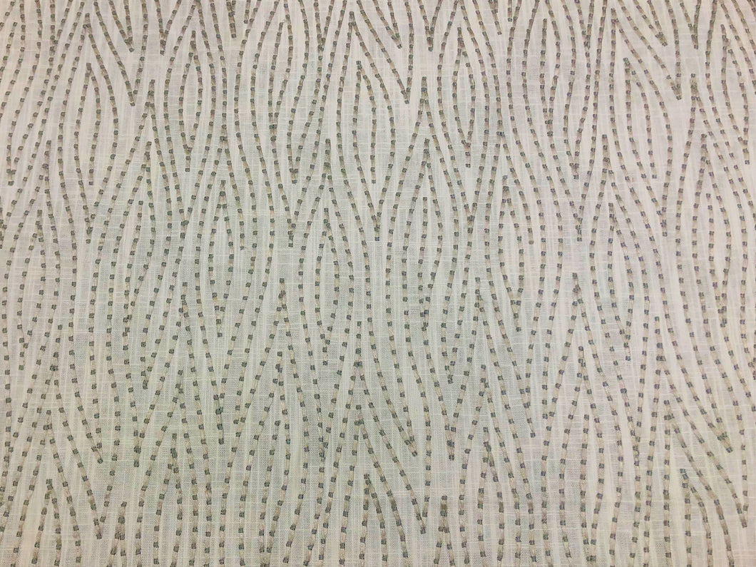 Off White Grey Geometric Abstract Embroidered Drapery Fabric
