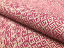 Load image into Gallery viewer, 1 Yard Designer Magenta Pink Beige Linen Woven Tweed MCM Mid Century Modern Geometric Upholstery Fabric
