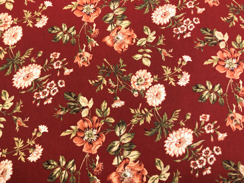 Covington Farrell Crimson Red Cream Green Floral Cotton Upholstery Drapery Fabric