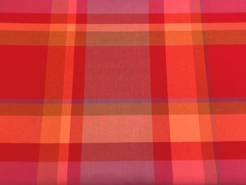 Designer Water & Stain Resistant Indoor Outdoor Red Coral Purple Burnt Orange Plaid Tartan Upholstery Drapery Fabric