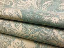 Load image into Gallery viewer, Designer Water &amp; Stain Resistant Indoor Outdoor Aqua Seafoam Beige Botanical Floral Upholstery Drapery Fabric