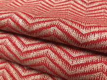 Load image into Gallery viewer, 1.5 Yards Designer Red Greige Chevron Geometric MCM Mid Century Modern Upholstery Fabric