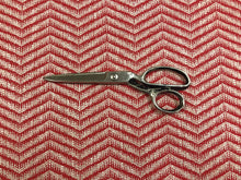 Load image into Gallery viewer, 1.5 Yards Designer Red Greige Chevron Geometric MCM Mid Century Modern Upholstery Fabric