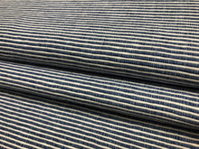 Load image into Gallery viewer, Designer Woven Navy Blue White Ticking Stripe Upholstery Drapery Fabric