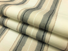Load image into Gallery viewer, 1 1/3 Yd Groundworks Kelly Wearstler Shoreline Linen Pyrite Ivory Grey Beige Stripe Indoor Outdoor Fabric