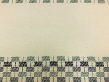 Load image into Gallery viewer, Designer Water &amp; Stain Resistant Indoor Outdoor Off White Navy Blue Aqua Geometric Stripe Nautical Upholstery Drapery Fabric