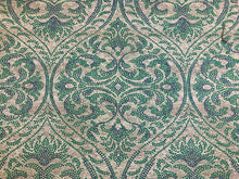 Load image into Gallery viewer, Designer Water &amp; Stain Resistant Teal Emerald Green Off White Mosaic Medallion Upholstery Drapery Fabric
