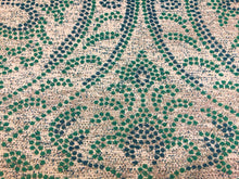 Load image into Gallery viewer, Designer Water &amp; Stain Resistant Teal Emerald Green Off White Mosaic Medallion Upholstery Drapery Fabric