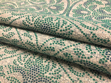 Load image into Gallery viewer, Designer Water &amp; Stain Resistant Teal Emerald Green Off White Mosaic Medallion Upholstery Drapery Fabric